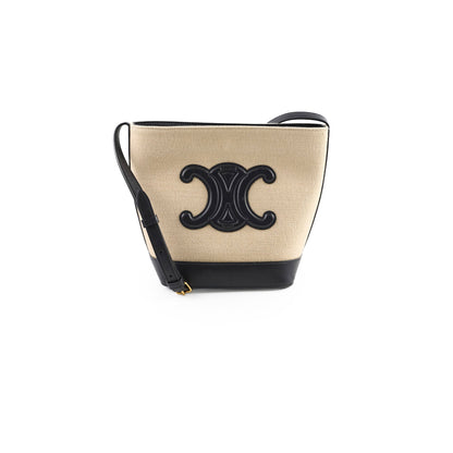 Celine Triiomphe Canvas Calfskin Bucket Bag Beige/Black
