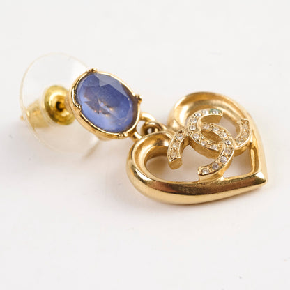 Chanel CC Crystal Heart Drop Earrings