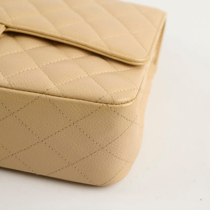 Chanel Medium/Large Caviar Double Classic Flap Beige