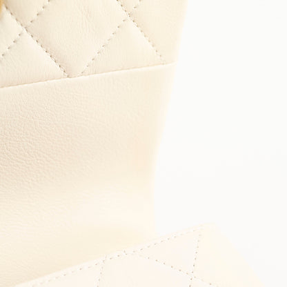 Chanel Calfskin Accordion Pearl Flap Bag White 28 Series