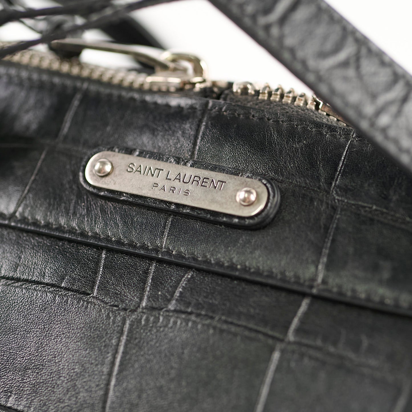 Saint Laurent Croc Embossed Tote Black