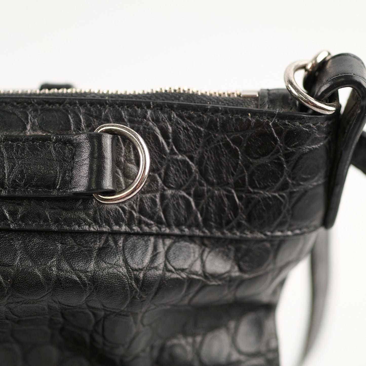 Saint Laurent Croc Embossed Tote Black