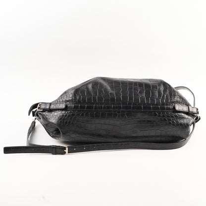 Saint Laurent Croc Embossed Tote Black