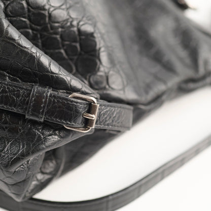 Saint Laurent Croc Embossed Tote Black