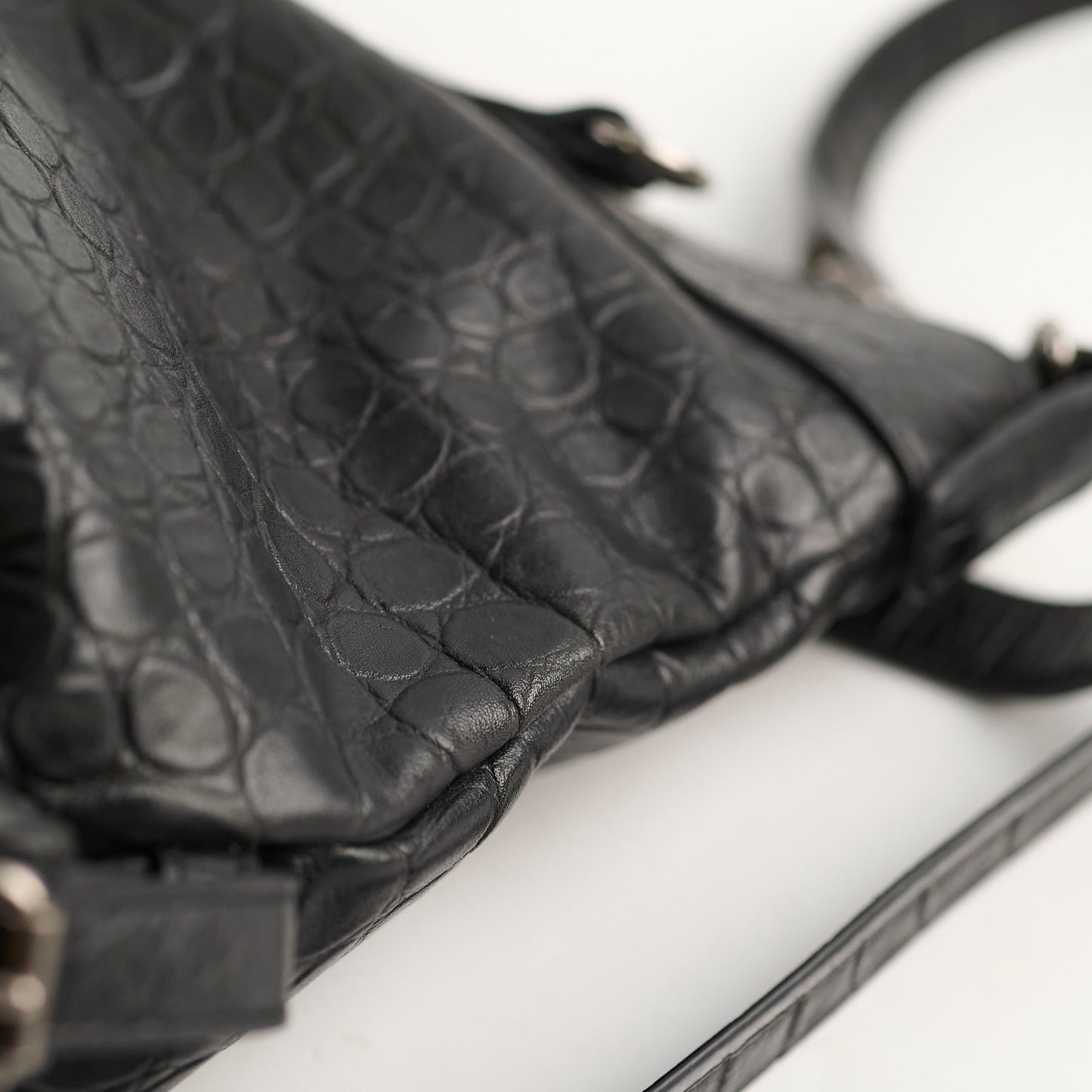 Saint Laurent Croc Embossed Tote Black