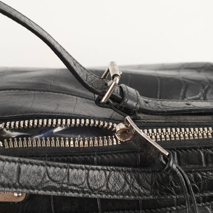 Saint Laurent Croc Embossed Tote Black