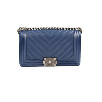 Chanel Boy Old Medium Chevron Navy Caviar (24 Series)