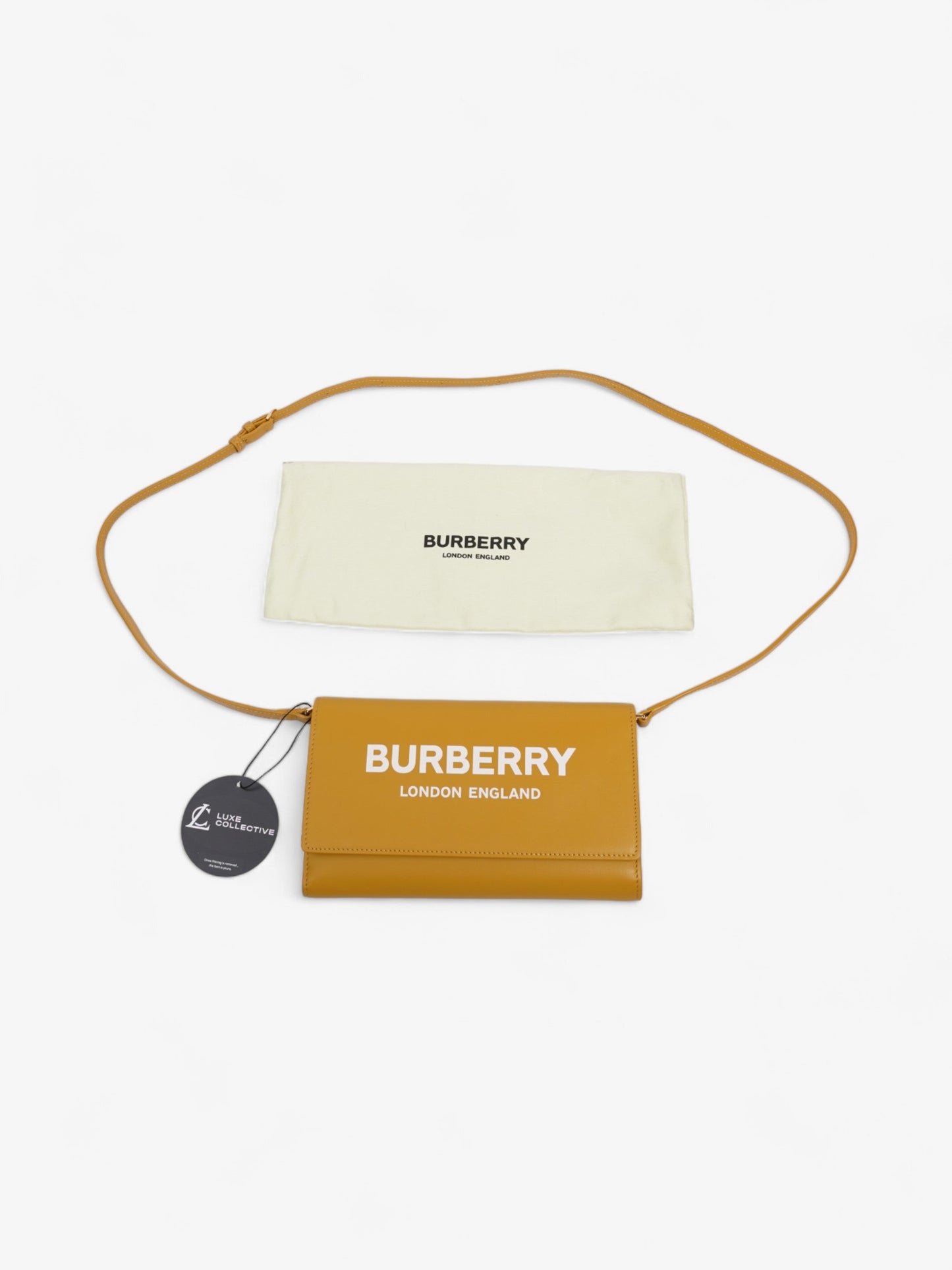 Burberry Logo Chain Wallet Mustard Leather