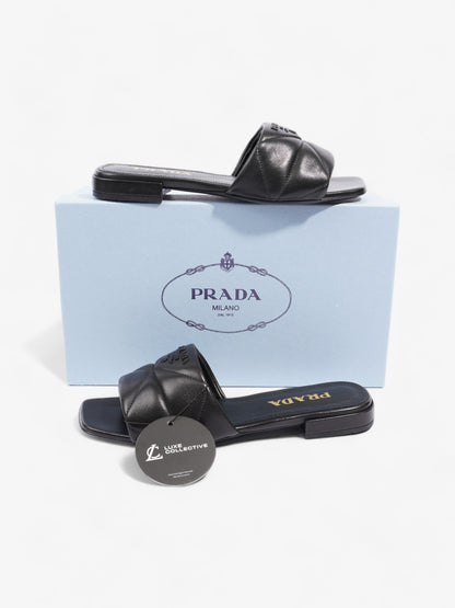 Prada Logo Sandali Quilted Black Nappa Leather EU 38 UK 5
