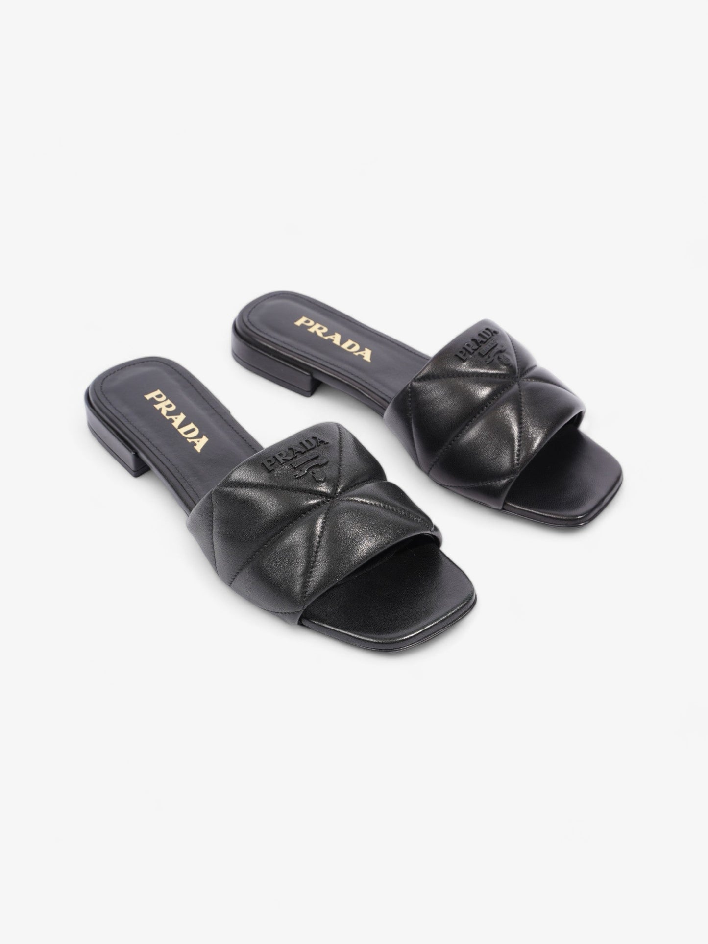 Prada Logo Sandali Quilted Black Nappa Leather EU 38 UK 5