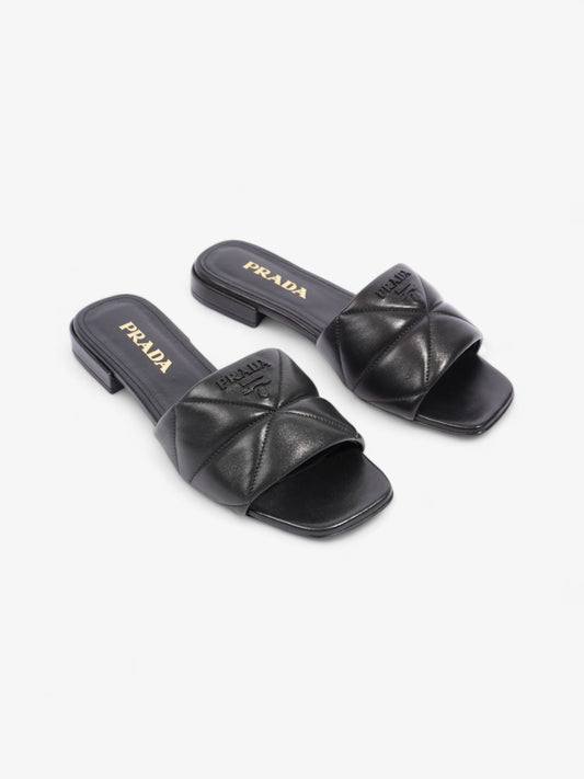Prada Logo Sandali Quilted Black Nappa Leather EU 38 UK 5