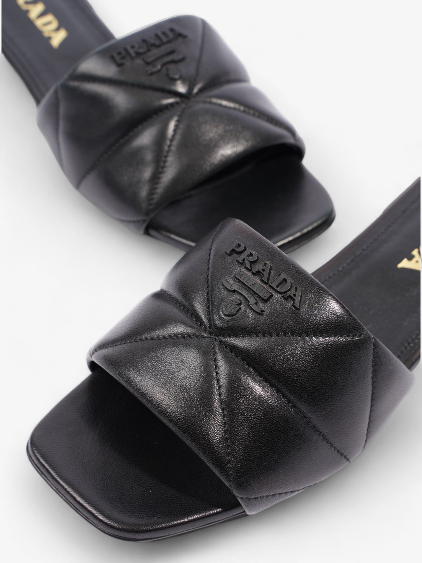 Prada Logo Sandali Quilted Black Nappa Leather EU 38 UK 5
