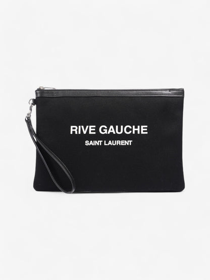Saint Laurent Rive Gauche Wristlet Black / White Canvas