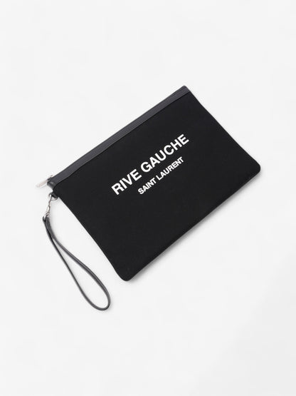 Saint Laurent Rive Gauche Wristlet Black / White Canvas
