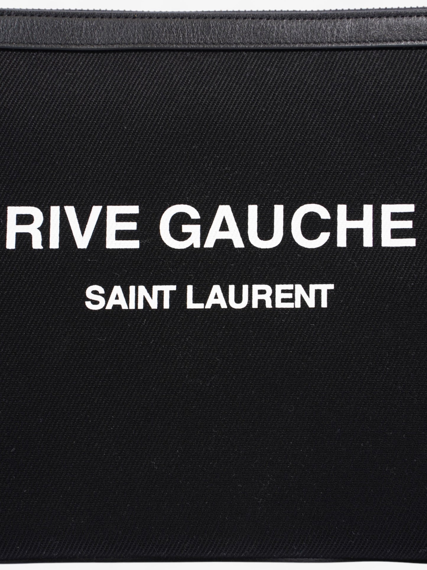 Saint Laurent Rive Gauche Wristlet Black / White Canvas