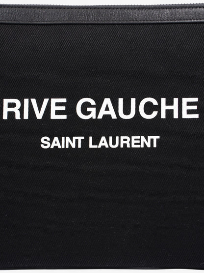 Saint Laurent Rive Gauche Wristlet Black / White Canvas