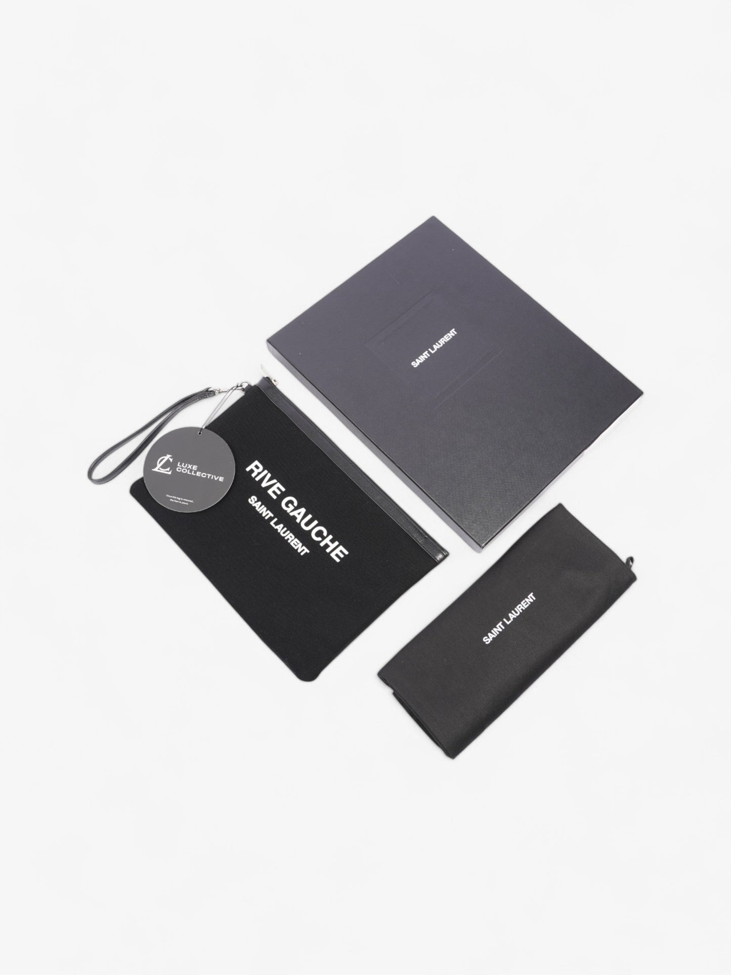 Saint Laurent Rive Gauche Wristlet Black / White Canvas