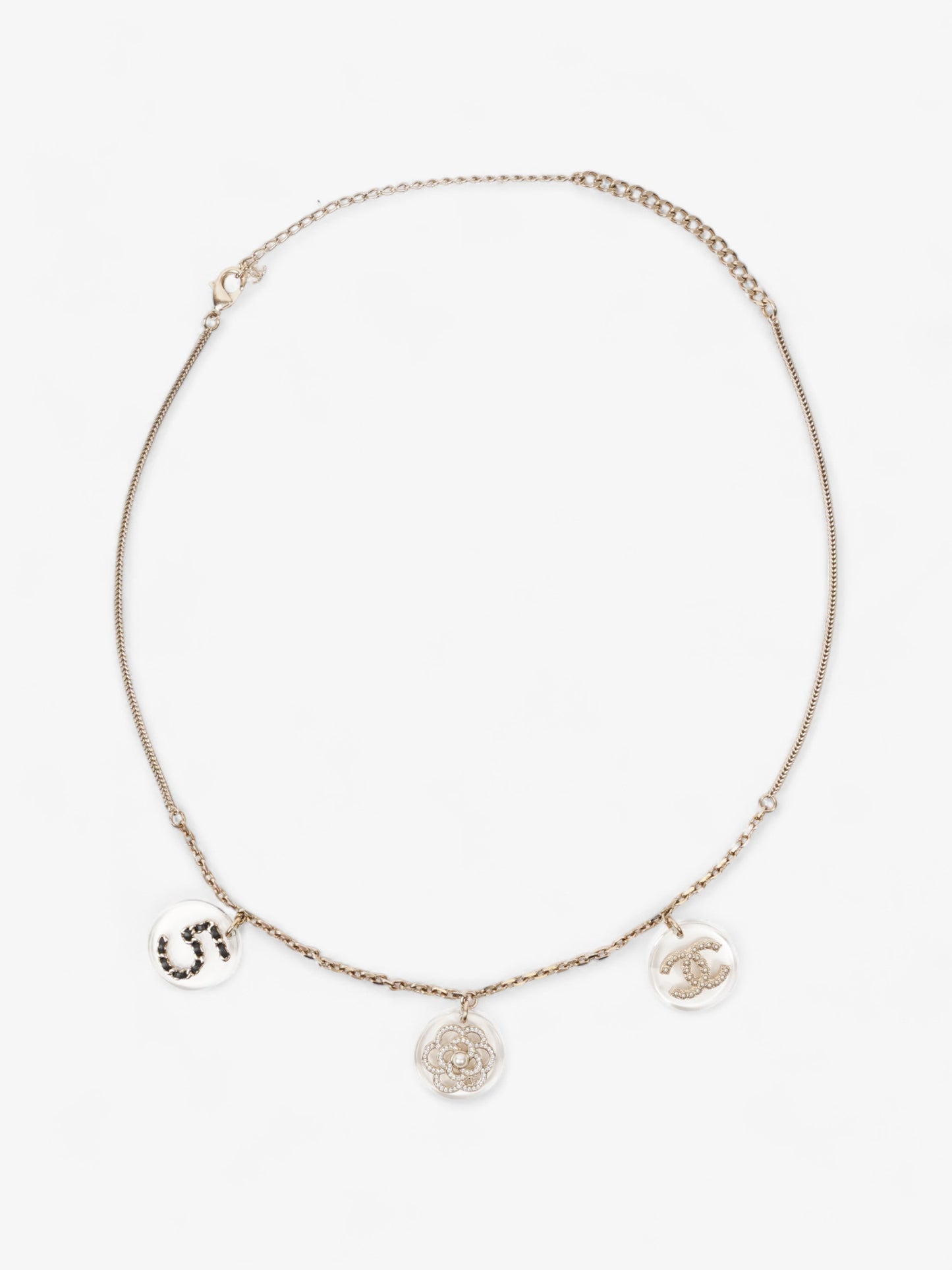 Chanel CC Three Pendant Necklace Light Gold Base Metal
