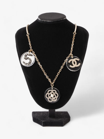 Chanel CC Three Pendant Necklace Light Gold Base Metal
