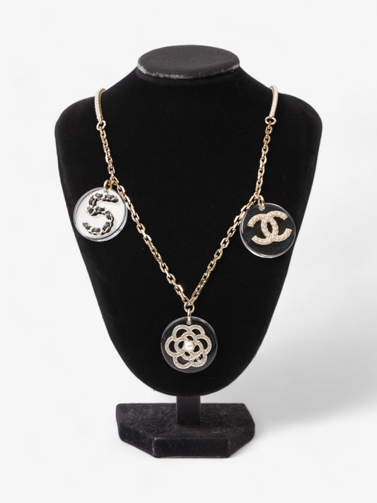 Chanel CC Three Pendant Necklace Light Gold Base Metal