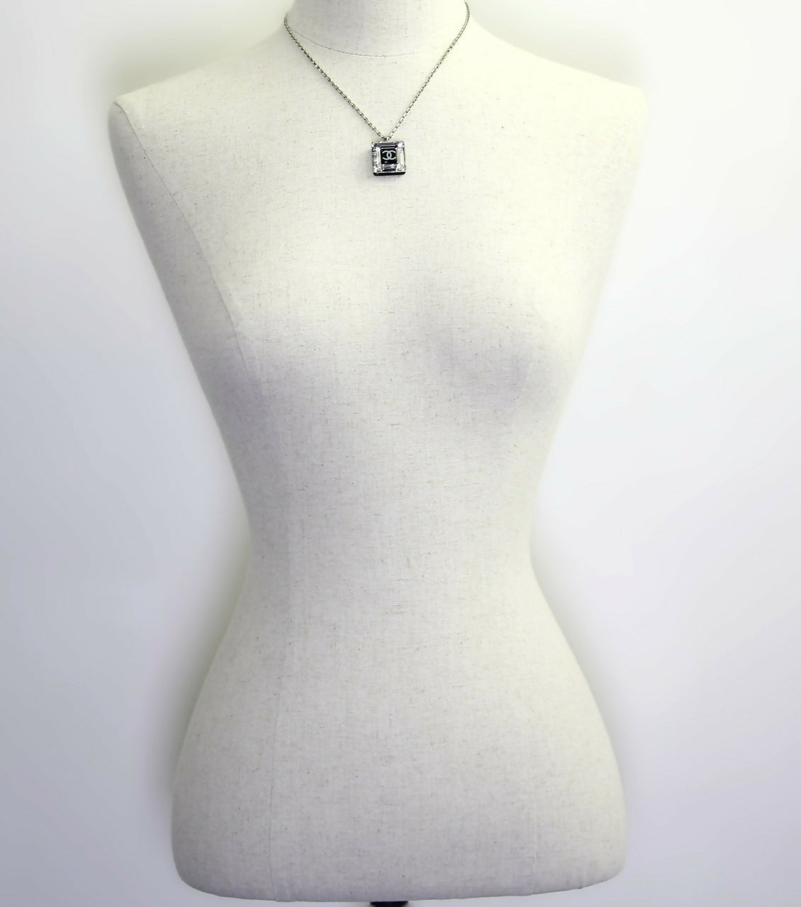Chanel Vintage 10A Resin Transparent Square Black CC Pendant Necklace