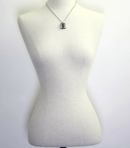 Chanel Vintage 10A Resin Transparent Square Black CC Pendant Necklace