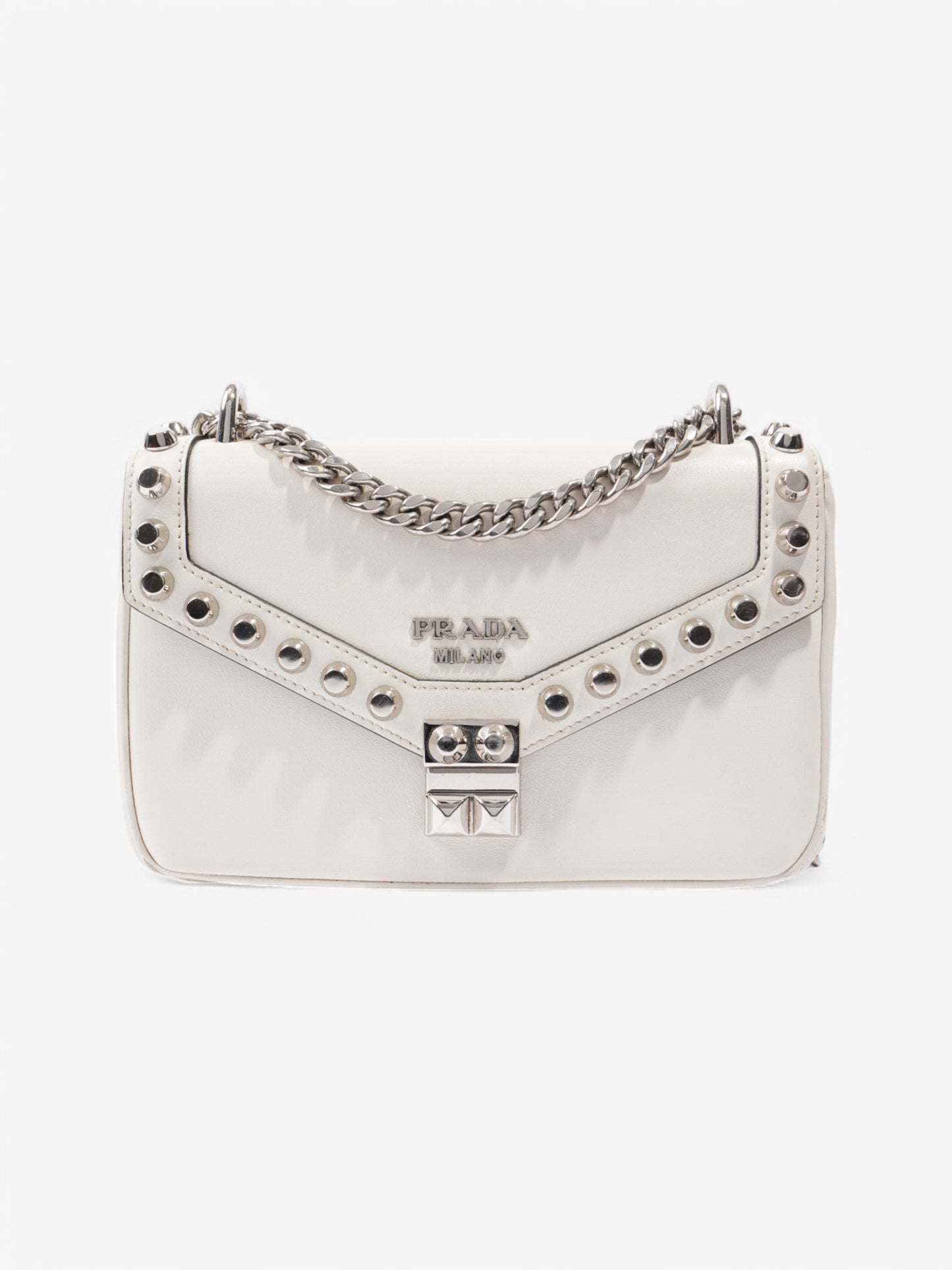 Prada Studded Shoulder Bag White Leather