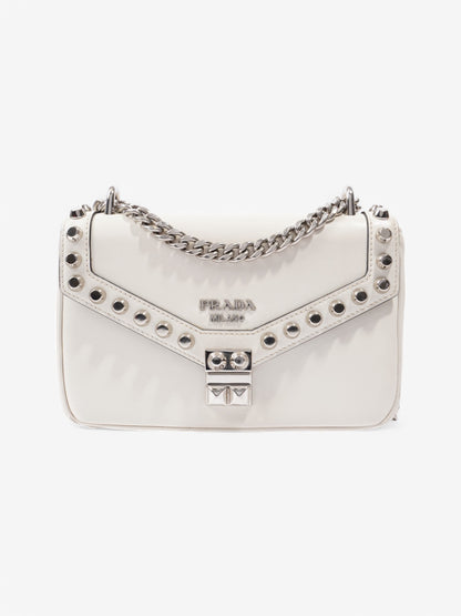 Prada Studded Shoulder Bag White Leather