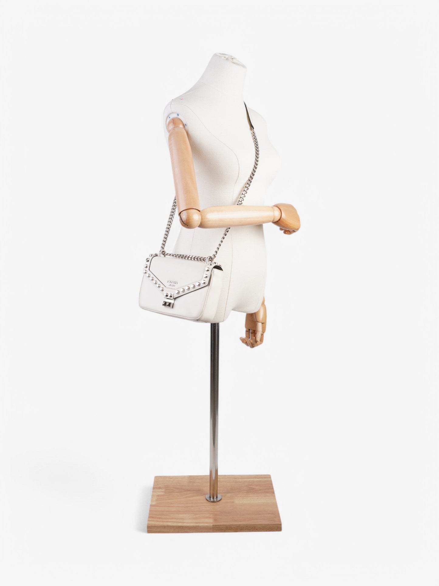 Prada Studded Shoulder Bag White Leather