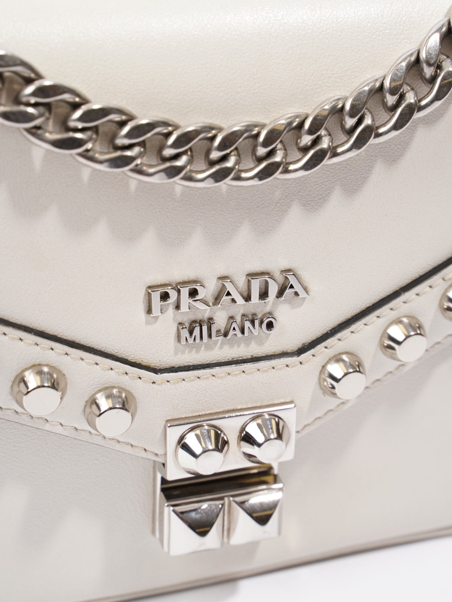 Prada Studded Shoulder Bag White Leather