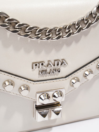 Prada Studded Shoulder Bag White Leather