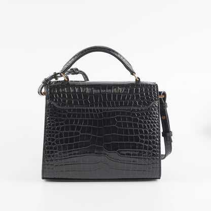 Saint Laurent Cassandre Mini Top Handle Croc Embossed Black