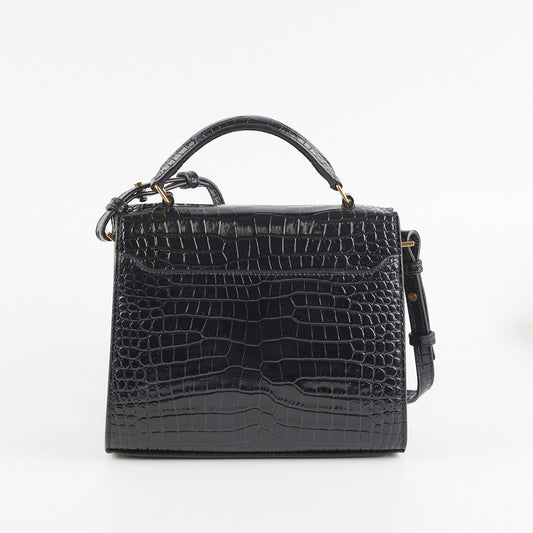 Saint Laurent Cassandre Mini Top Handle Croc Embossed Black