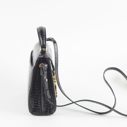 Saint Laurent Cassandre Mini Top Handle Croc Embossed Black
