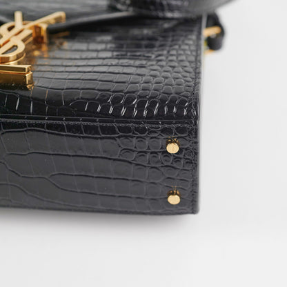 Saint Laurent Cassandre Mini Top Handle Croc Embossed Black