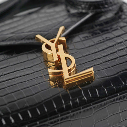 Saint Laurent Cassandre Mini Top Handle Croc Embossed Black