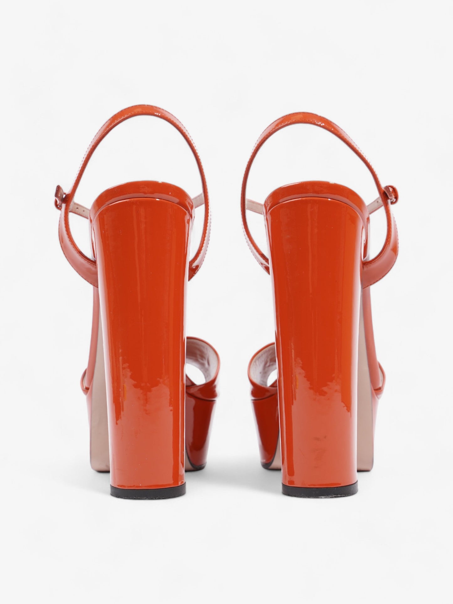 Gucci Horsebit Platform Sandals 15.5cm Orange Patent Leather EU 39 UK 6