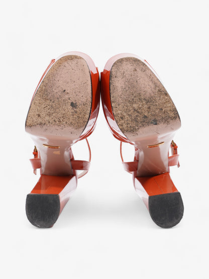 Gucci Horsebit Platform Sandals 15.5cm Orange Patent Leather EU 39 UK 6