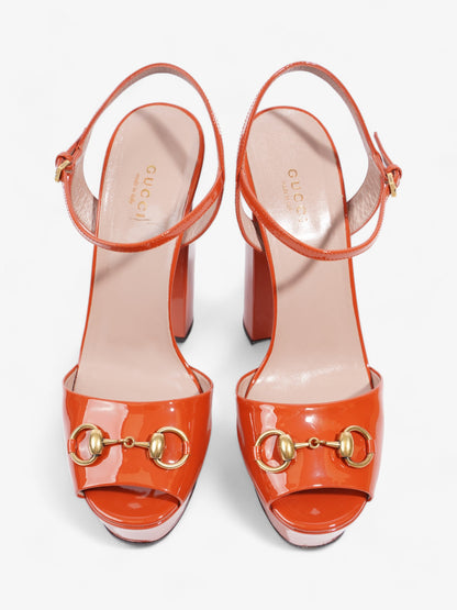 Gucci Horsebit Platform Sandals 15.5cm Orange Patent Leather EU 39 UK 6