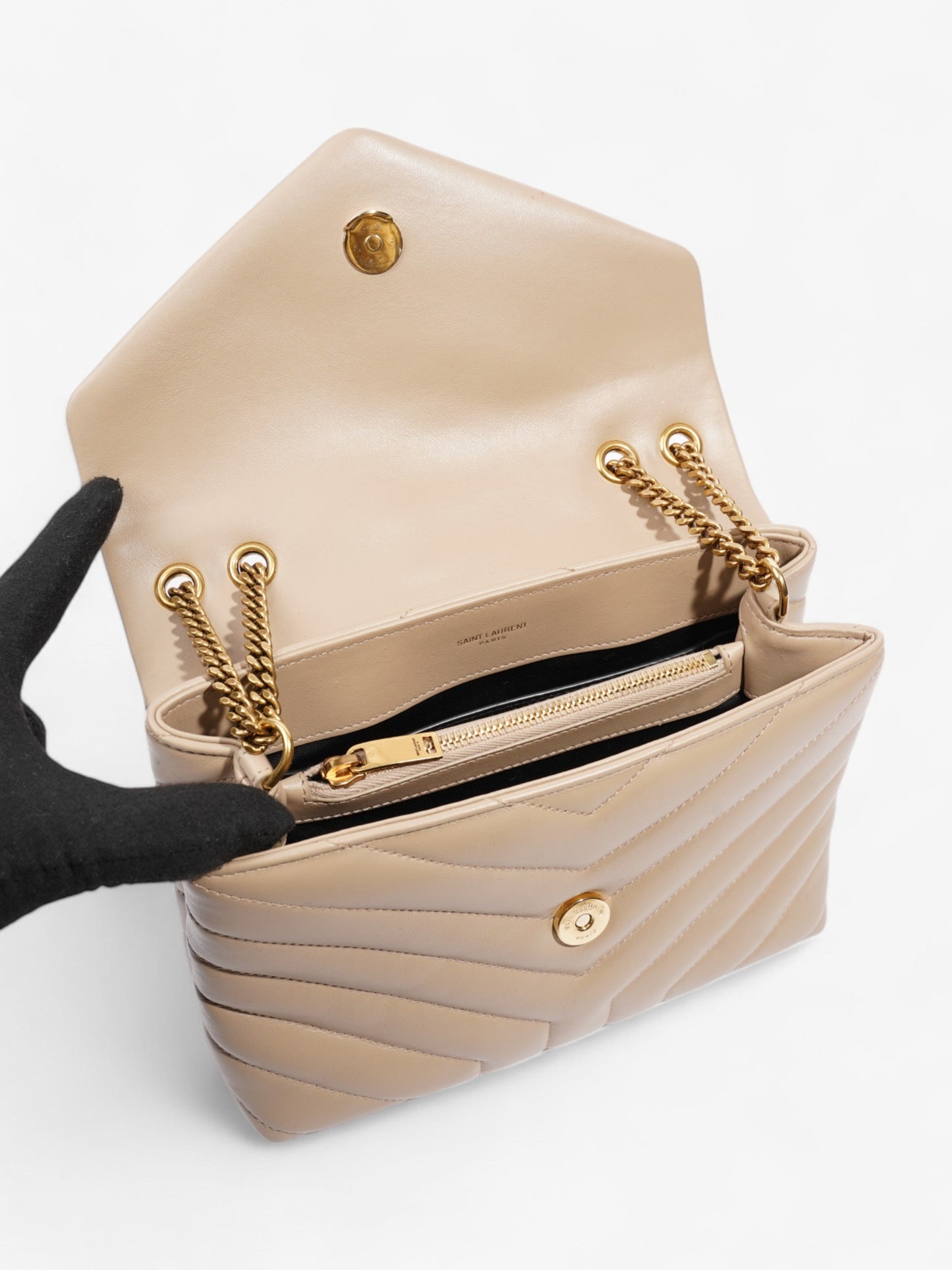 Saint Laurent Lou Lou Dark Beige Calfskin Leather Small