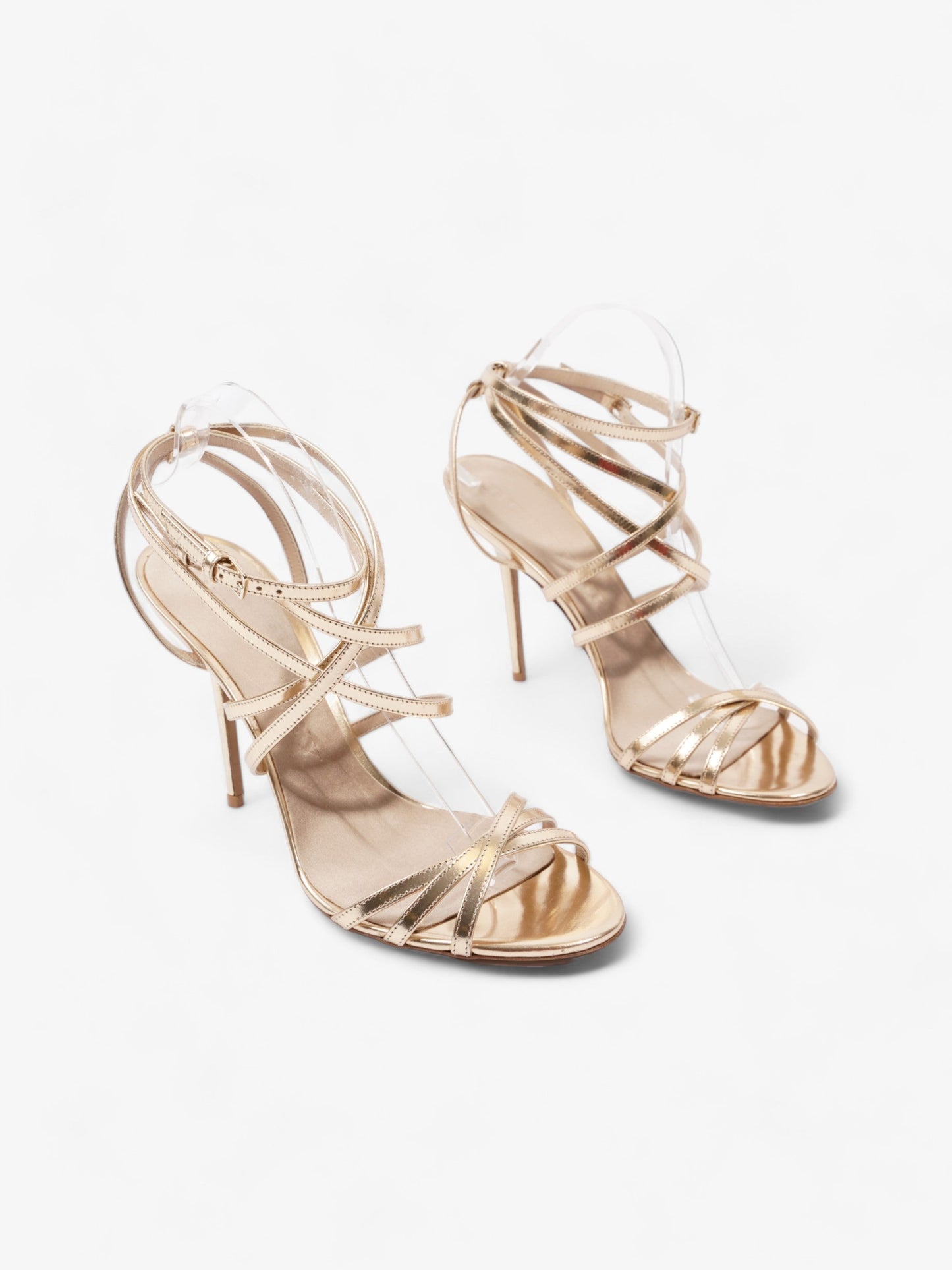 Burberry Strappy Heels 80mm Gold Patent Leather EU 41 UK 8