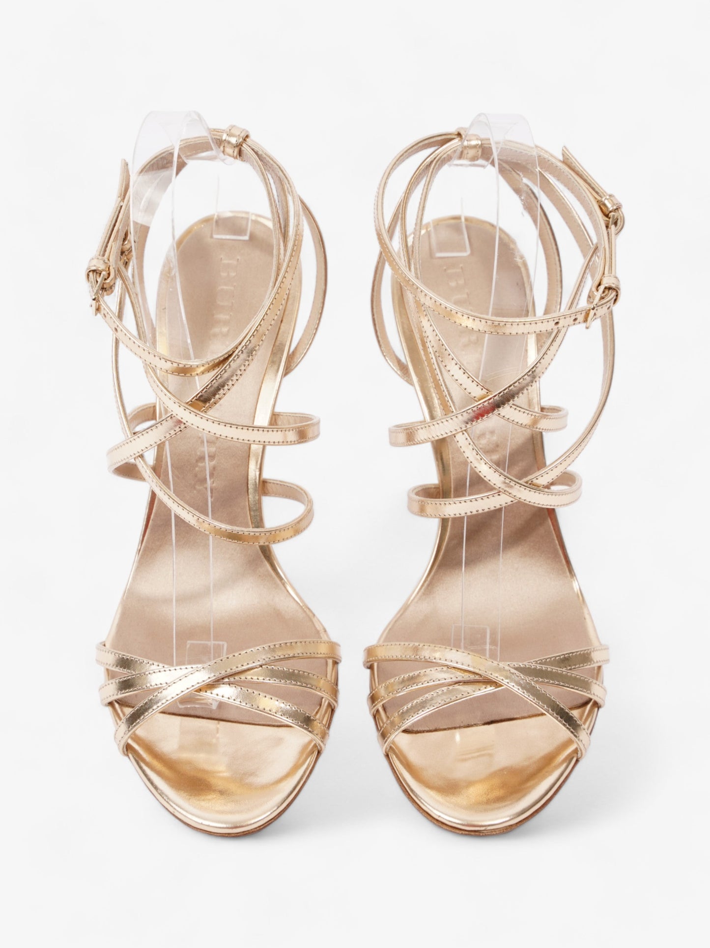 Burberry Strappy Heels 80mm Gold Patent Leather EU 41 UK 8
