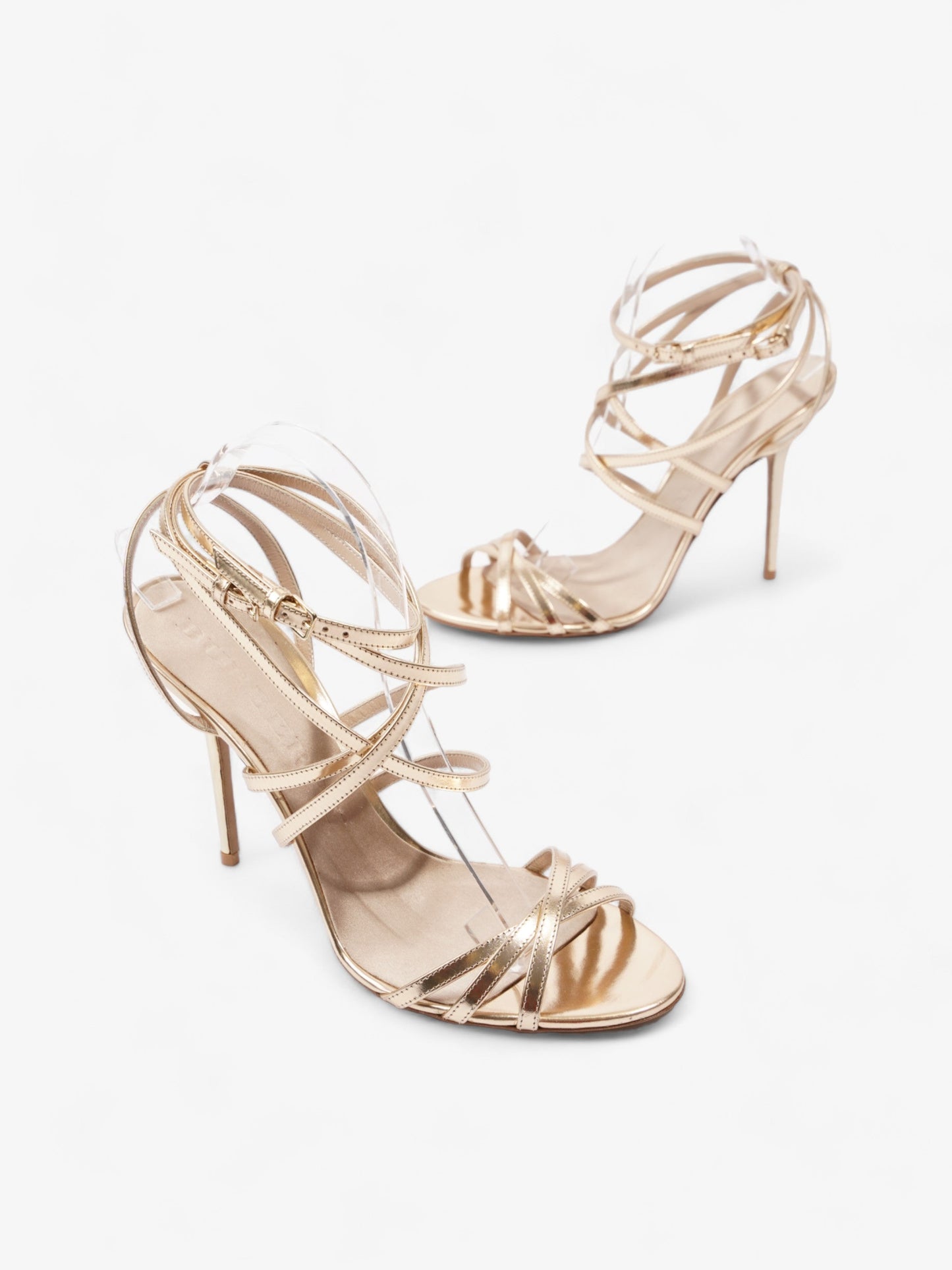 Burberry Strappy Heels 80mm Gold Patent Leather EU 41 UK 8