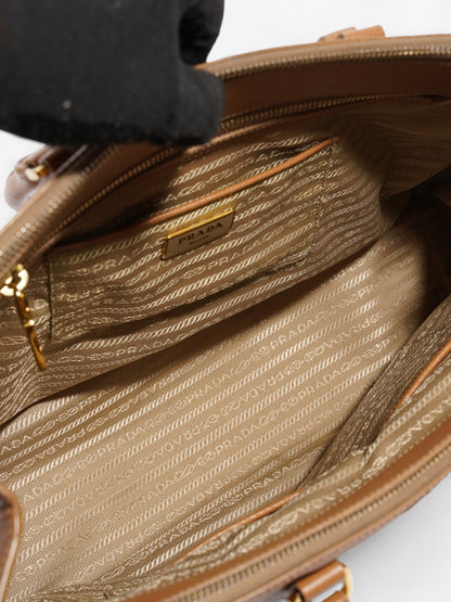 Prada Galleria Double Zip Tote Caramel Saffiano Leather Large