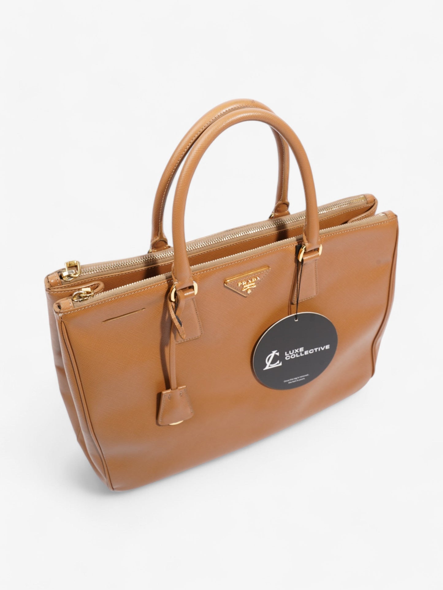 Prada Galleria Double Zip Tote Caramel Saffiano Leather Large