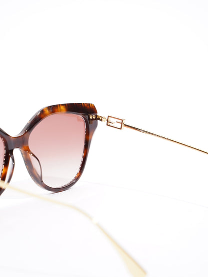 Fendi FF Cat Eye Sunglasses Havana Brown / Pink gradient Lens Acetate 140mm