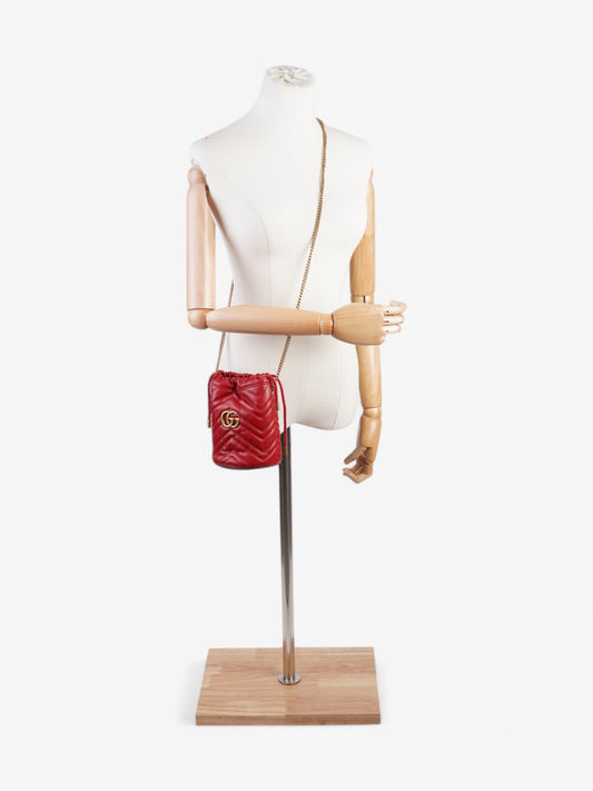 Gucci GG Marmont Bucket Bag Red Matelasse Leather Mini