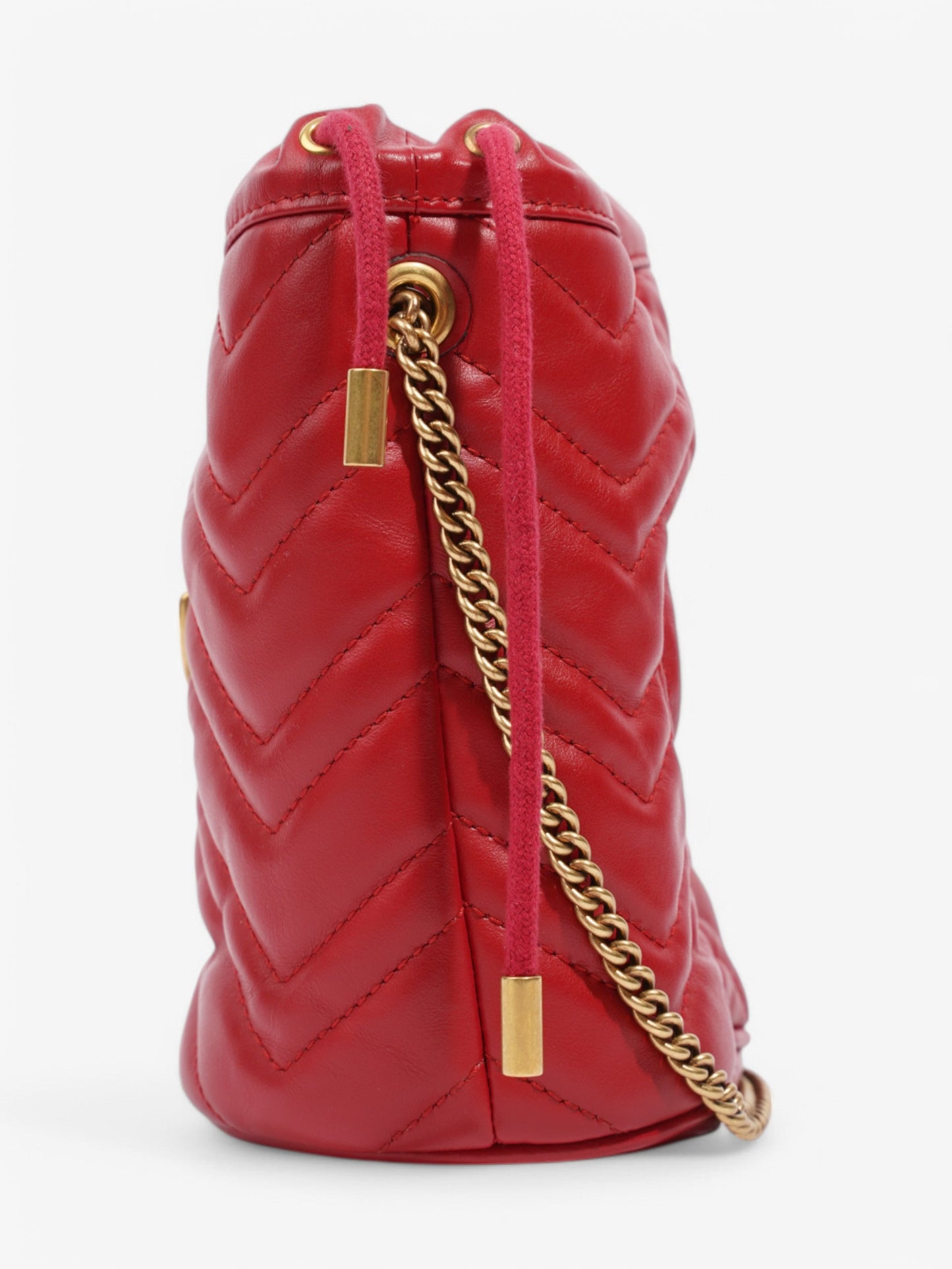 Gucci GG Marmont Bucket Bag Red Matelasse Leather Mini
