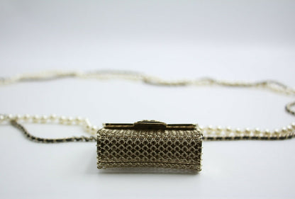 Chanel B21S Imitation Pearl Charm Mini Flap Handbag Leather Chain Long Necklace