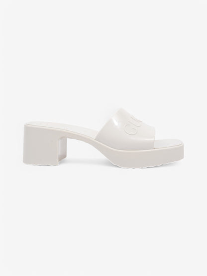 Gucci Logo Embossed Sandals 50 Cream Rubber EU 37 UK 4